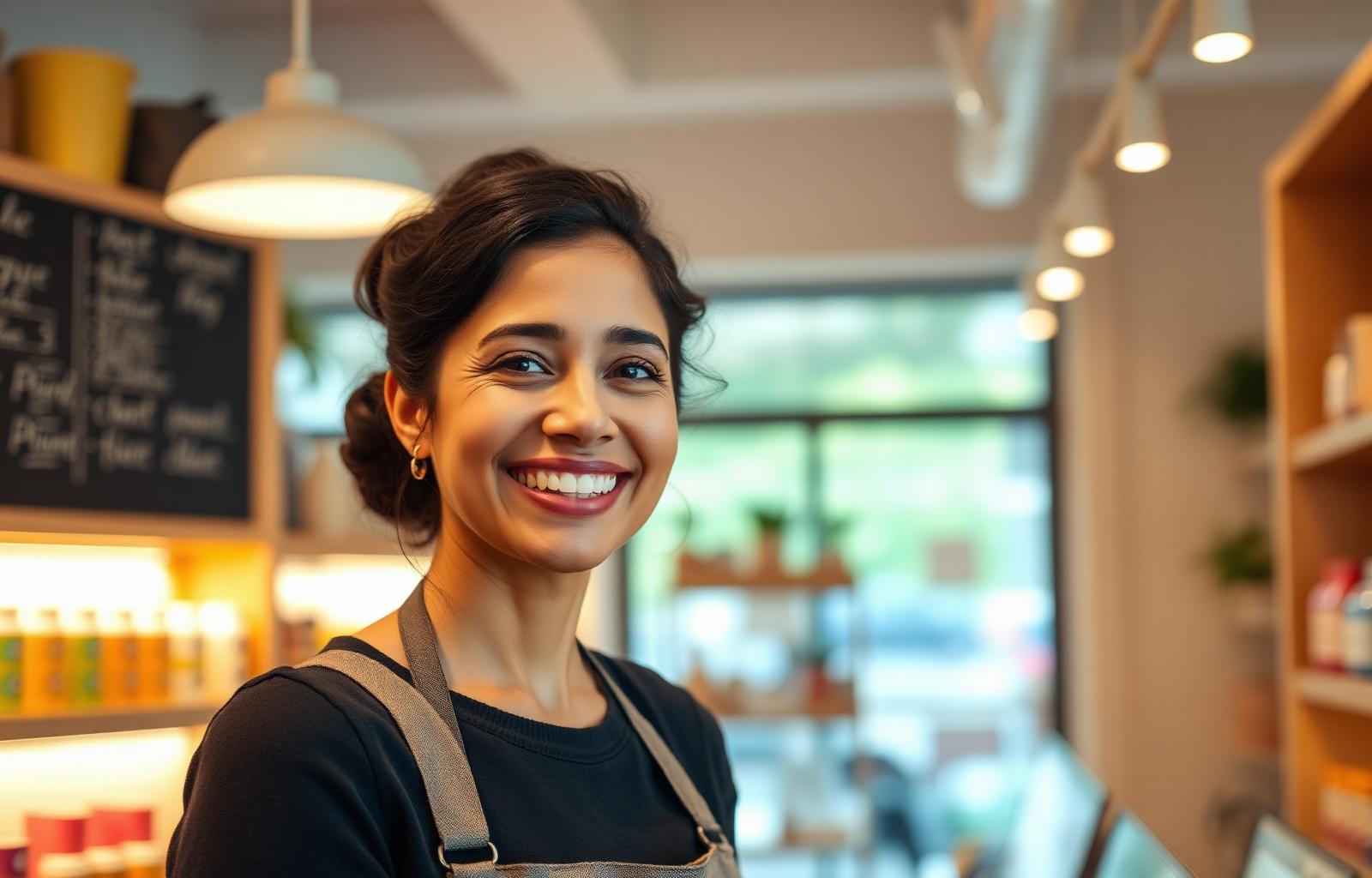 Emprendedora atendiendo su negocio